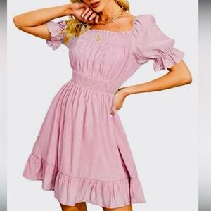 Pretty In Pink 🎀 Smocked Midi Dress in Soft Pink Square Neck or Off-the-Shoulder